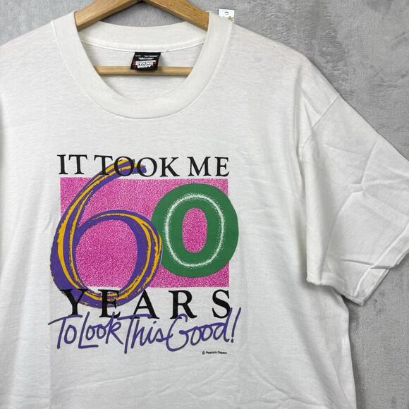 Vintage 90s Screen Stars 60 Years Gag Tee Made in Canada XL Funny Birthday Shirt - Picture 2 of 8